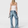 Vintage Wash Denim Cargo Jeans